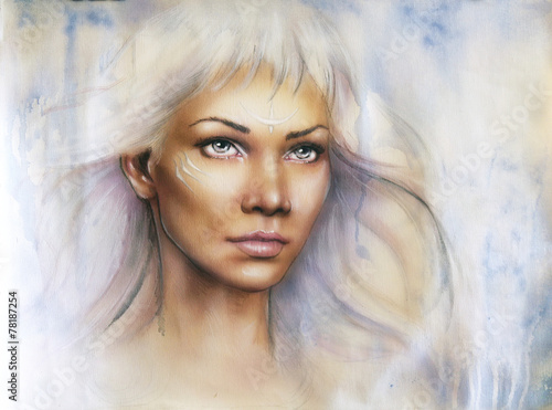Fototapeta Naklejka Na Ścianę i Meble -  beautiful airbrush portrait of a young enchanting woman warrior