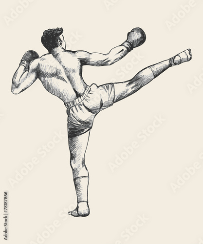 Sketch illustration of a kick boxer