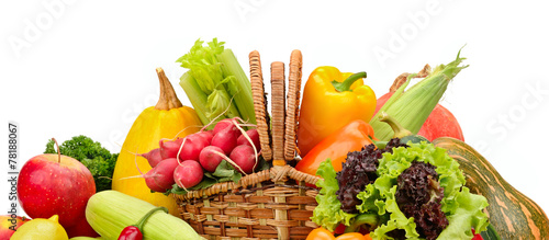 Fototapeta Naklejka Na Ścianę i Meble -  assortment vegetables and fruits in basket