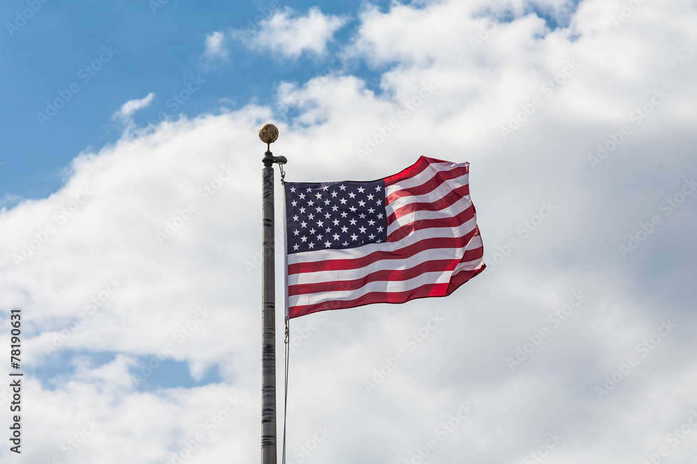 American Flag Blowing in Wind Under Clouds American Flag Blowing in Wind Under Clouds