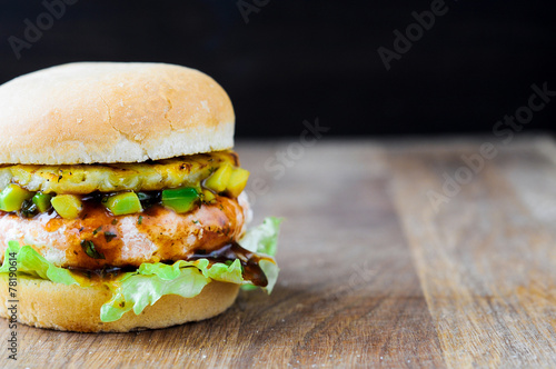 Wallpaper Mural Homemade fish burger with salmon, avocado and pineapple.Close up Torontodigital.ca