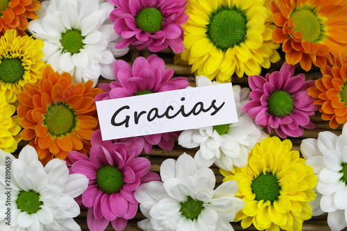 Gracias (thank you in Spanish) card with Santini flowers