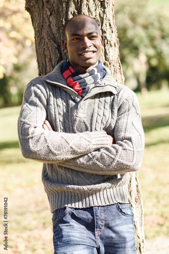 Fototapeta premium Black man wearing casual clothes in urban background