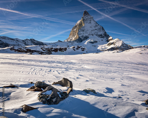 Fotografie View of Matterhorn on a clear sunny day from the ski slope, Zerm