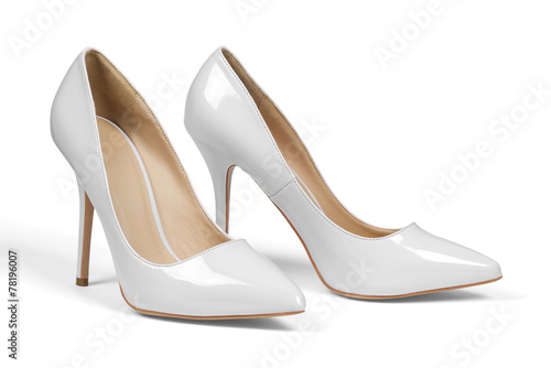 A pair of gray high hell shoes isolated with clipping path.