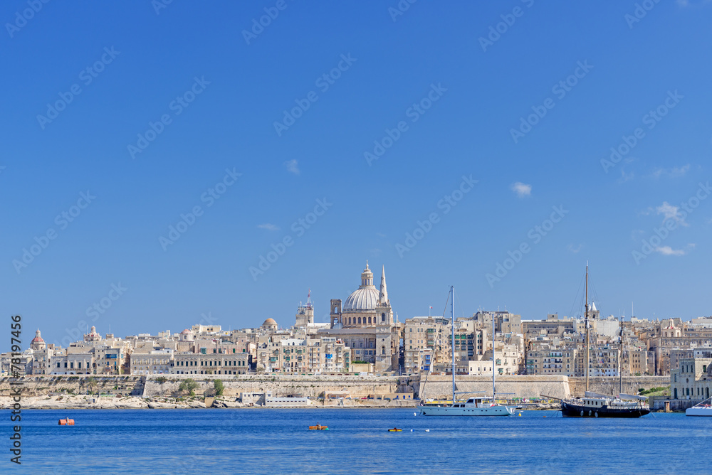 Valletta skyline with the Saint Pauls Cathedral Malta