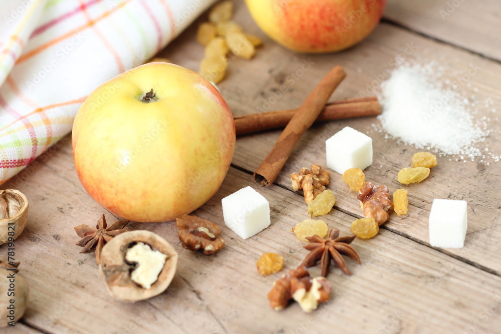 Ingredients for apple pie cooking Ingredients for apple pie cooking