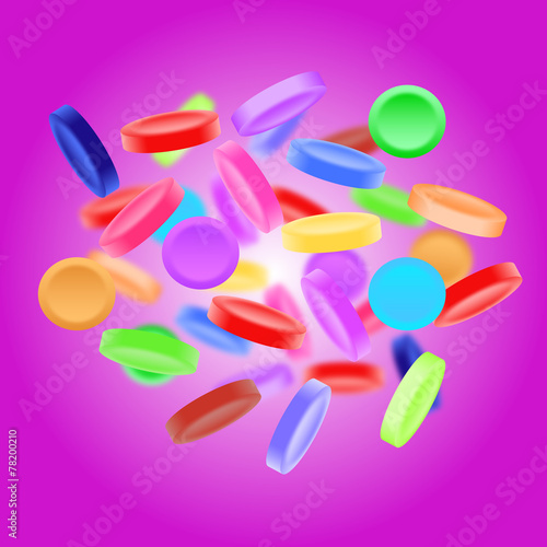 Sweet, tasty, colorful candies on purple background
