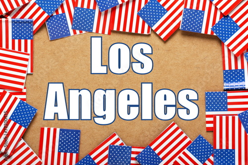 The title Los Angeles with a border of USA Flags