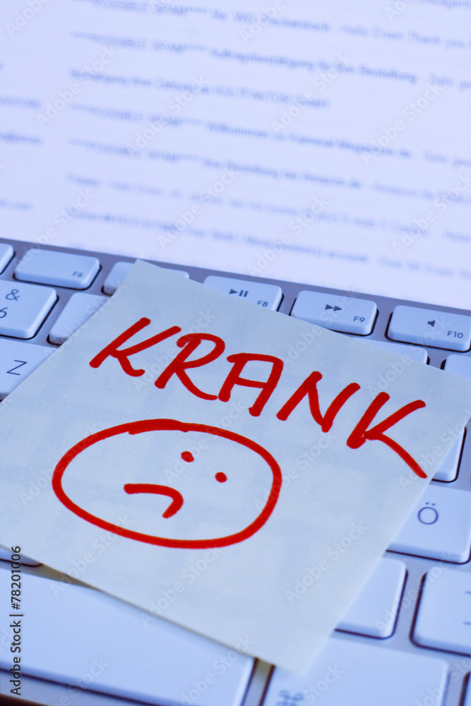 Fototapeta premium Notiz auf Computer Tastatur: Krank