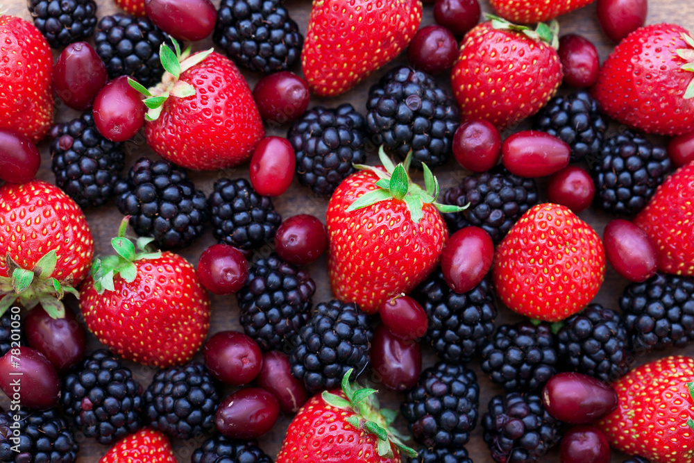 Berries, summer fruit on wooden table. Berries, summer fruit on wooden table.