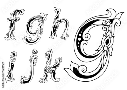 Floral ornamental outline sketch letters font