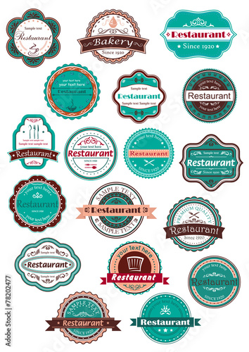 Restaurant and bakery labels in vintage style