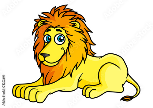 Fototapeta Naklejka Na Ścianę i Meble -  Cartoon yellow lion lies on front paws