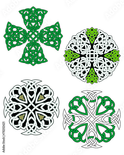 Green and white knotted celtic crosses
