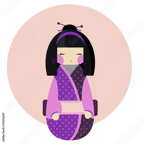 Kokeshi doll in polka dot kimono