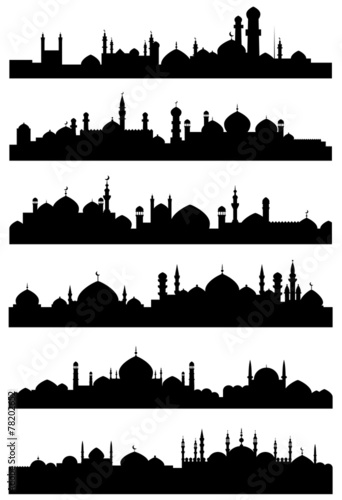 Muslim or arabic cityscape black silhouettes