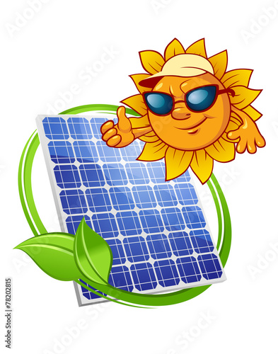 Solar panel with cartoon sun
