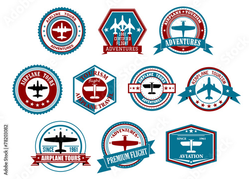 Aviation labels or badges in retro style