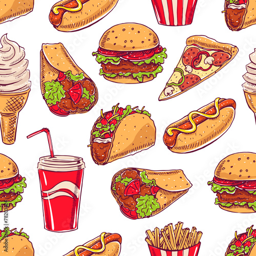 background with various fast food