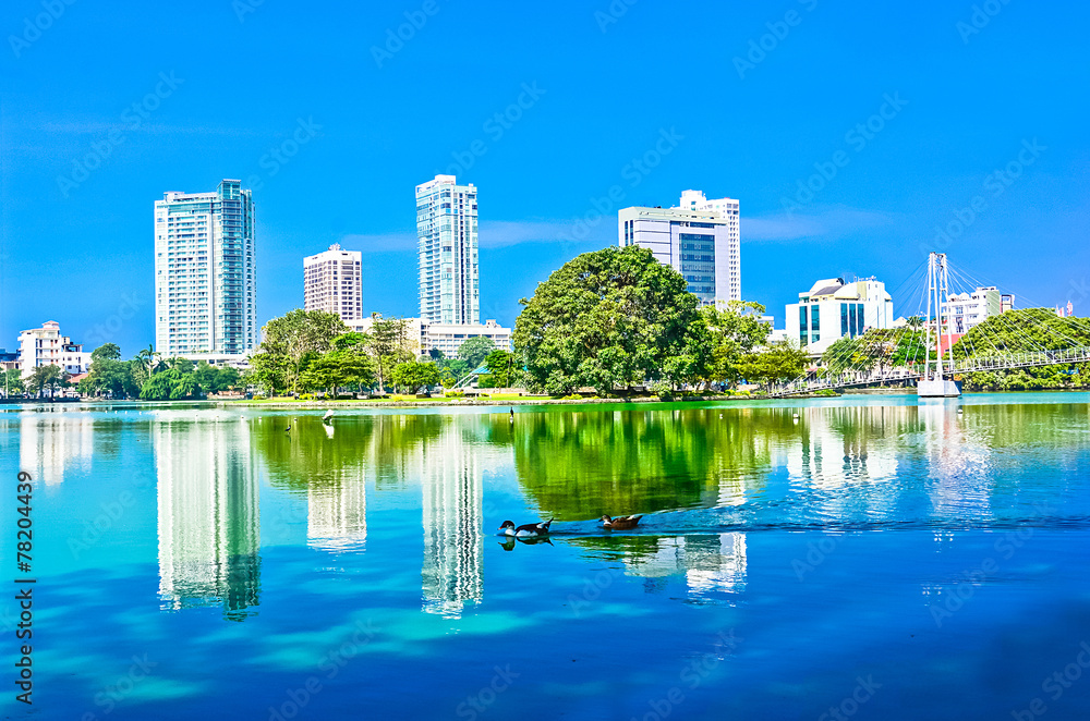 Colombo Beira Lake And Skyline, Sri Lanka