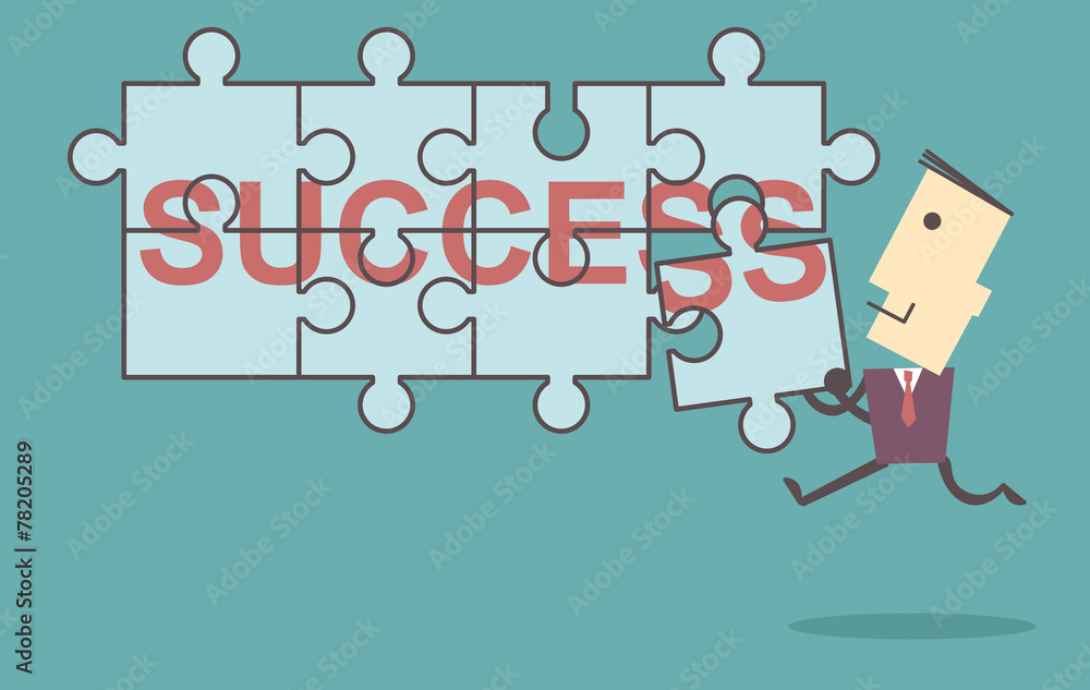 Business men putting together jigsaw the word Success vector fil Business men putting together jigsaw the word Success vector fil