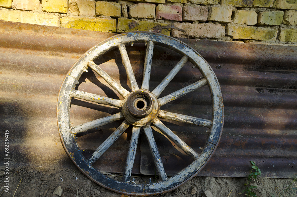 Old dilapidated wheel near the village Katselovo