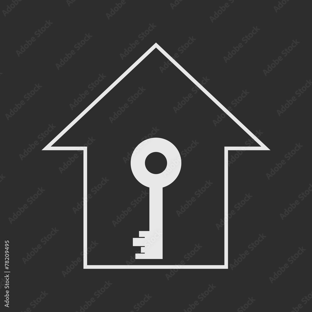 House with key. White on dark grey House with key. White on dark grey