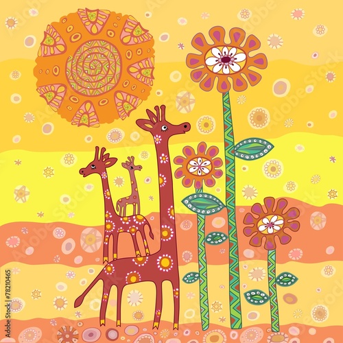 Illustration of family of cute giraffes