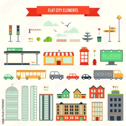 Flat city elements set