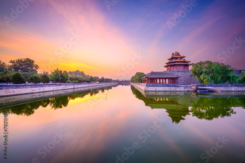Forbidden City tower and moat in Beijing, China