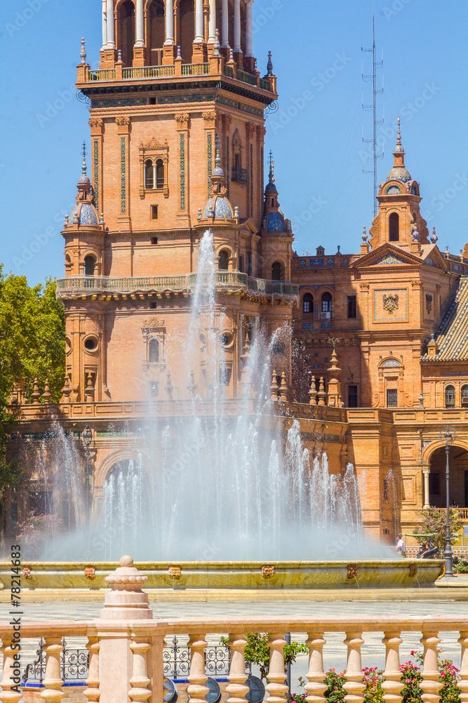 Ornamental fountain in the famous Plaza of Spain in Seville, Spa