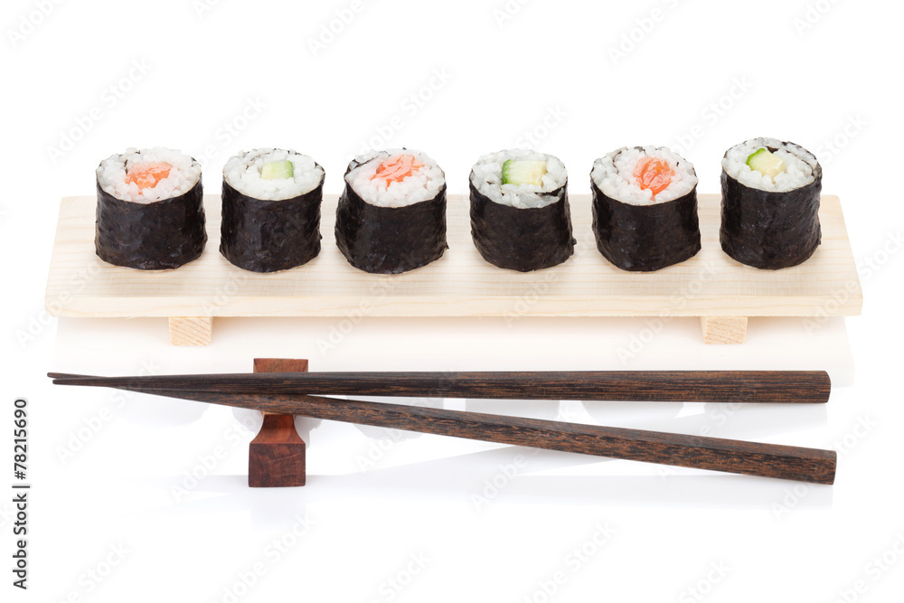 Sushi maki with salmon and cucumber Sushi maki with salmon and cucumber