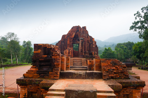 MySon temple red bricks in cloudy weather Vietnam photo