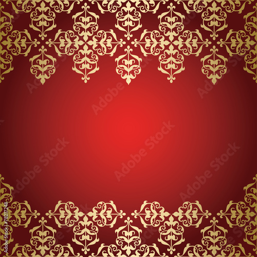 golden vintage ornament on red background - vector