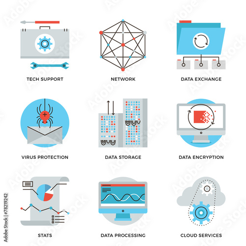 Global data technology services line icons set