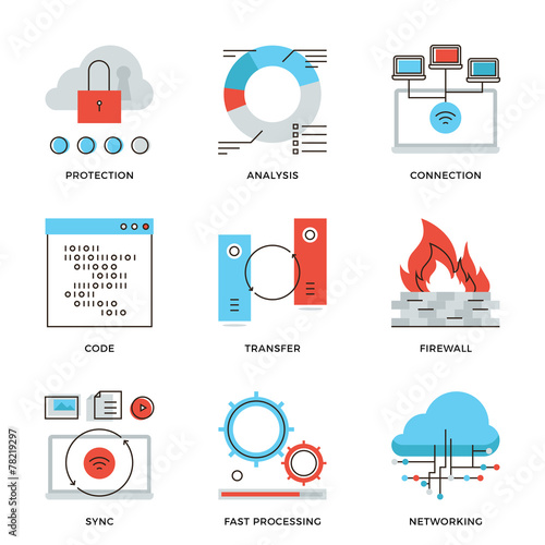 Network and connection elements line icons set