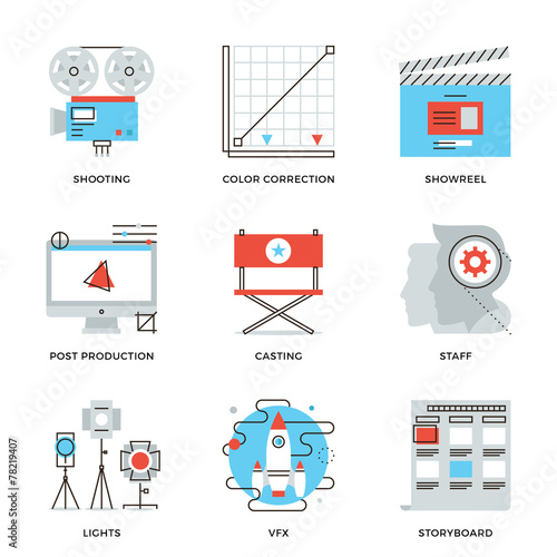 Film and video production line icons set