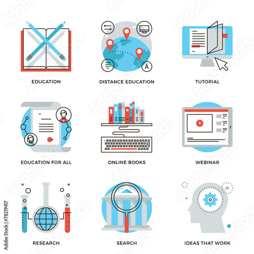 Global education elements line icons set
