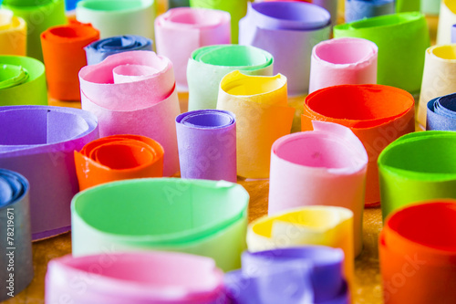 Colorful Rolled up Pieces of Paper Detail Photo