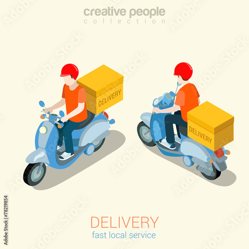 Scooter delivery man flat 3d web isometric infographic concept