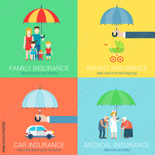 4-in-1 insurance business modern flat set concept icons
