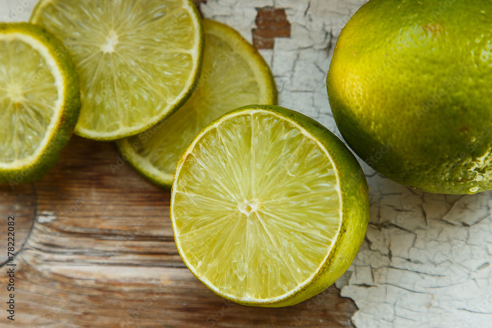 Juicy lime on the old table