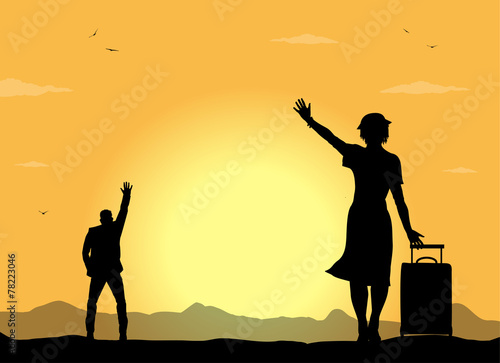 sagome di persone che si salutano