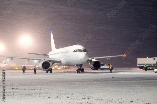 Moscow, Russia, 2015: plane parked at the airport in winter