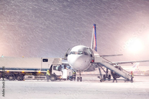 Moscow, Russia, 2015: commercial airplane parking at the airport