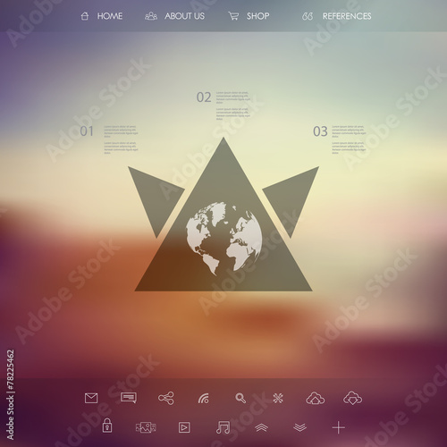 Single page website on blurred vintage background. Basic web