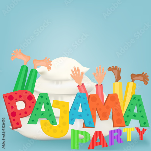Illustration of boys with pillows having pajama slumber party