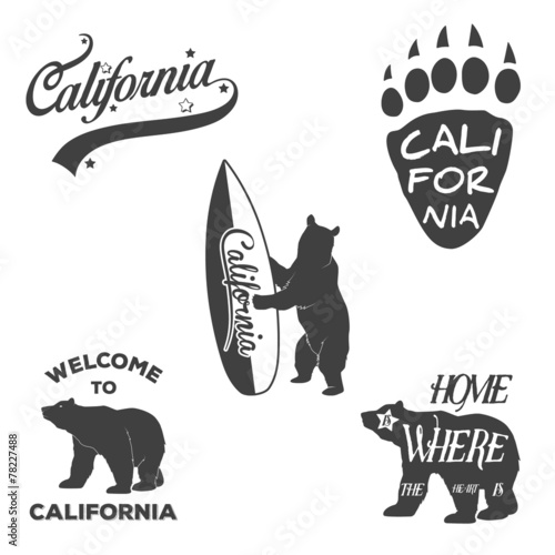 Vintage California badges and design elements for Tshirt print.