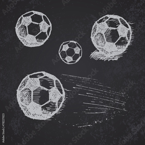 Football soccer ball sketch set on blackboard